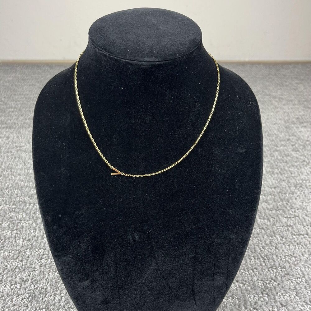 J.Crew Gold Tone Initial V Letter Pendant Chain Necklace Women Jewelry 18 Inch